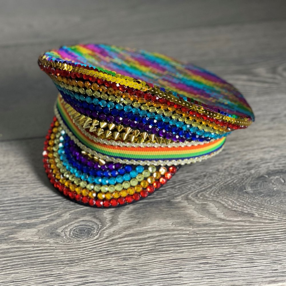 RAINBOW PRIDE SEQUIN CAPTAIN HAT - NWT! - Picture 3 of 16